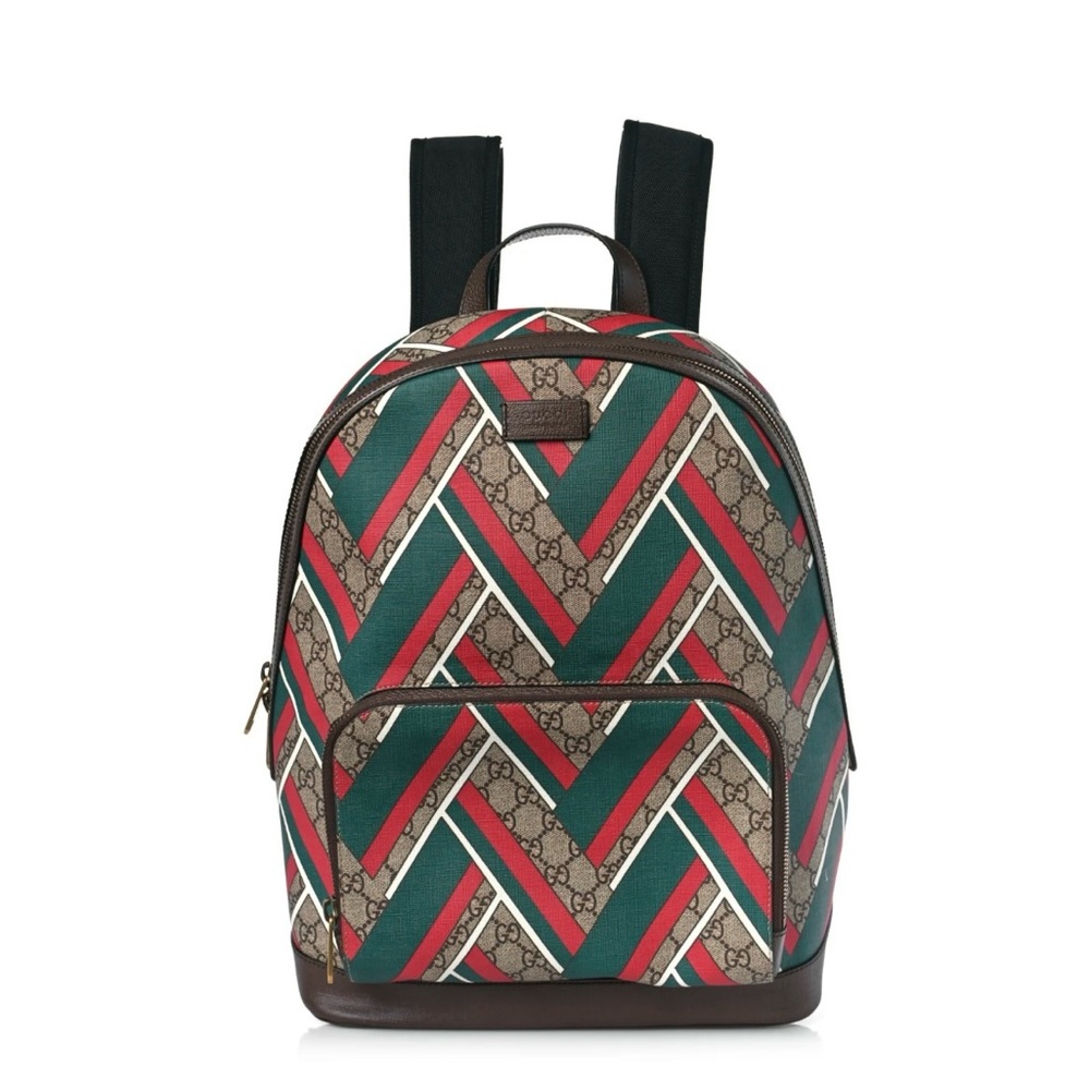 Gucci GG Supreme Monogram Chevron Medium Day Backpack Green Red